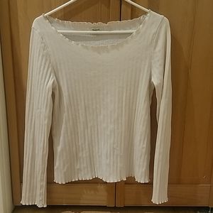 Madewell Long Sleeve Medium Ribbed White Lettuce Edges